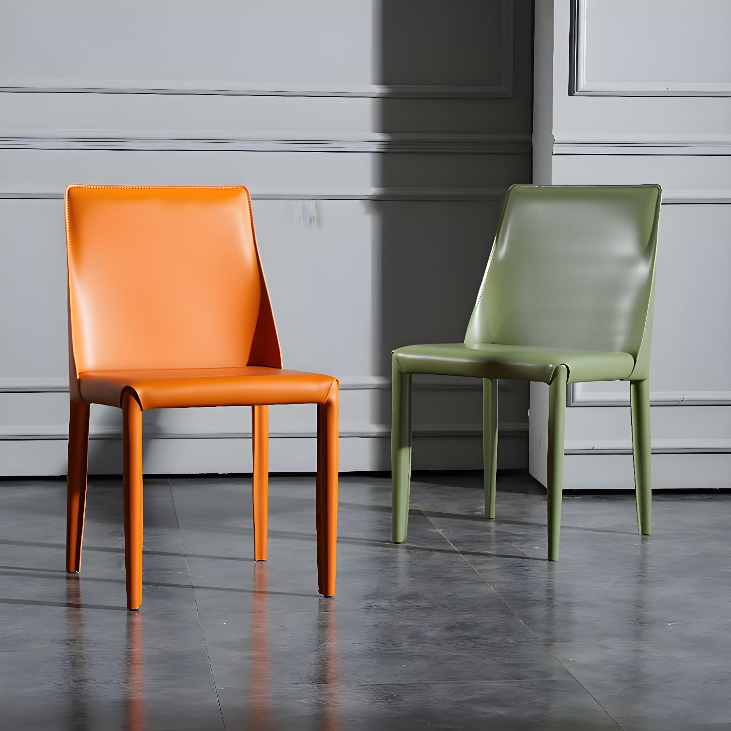 Solid Back Armless Dining Chairs Indoor Leather Side Chairs with Metal Legs thumbnail 9