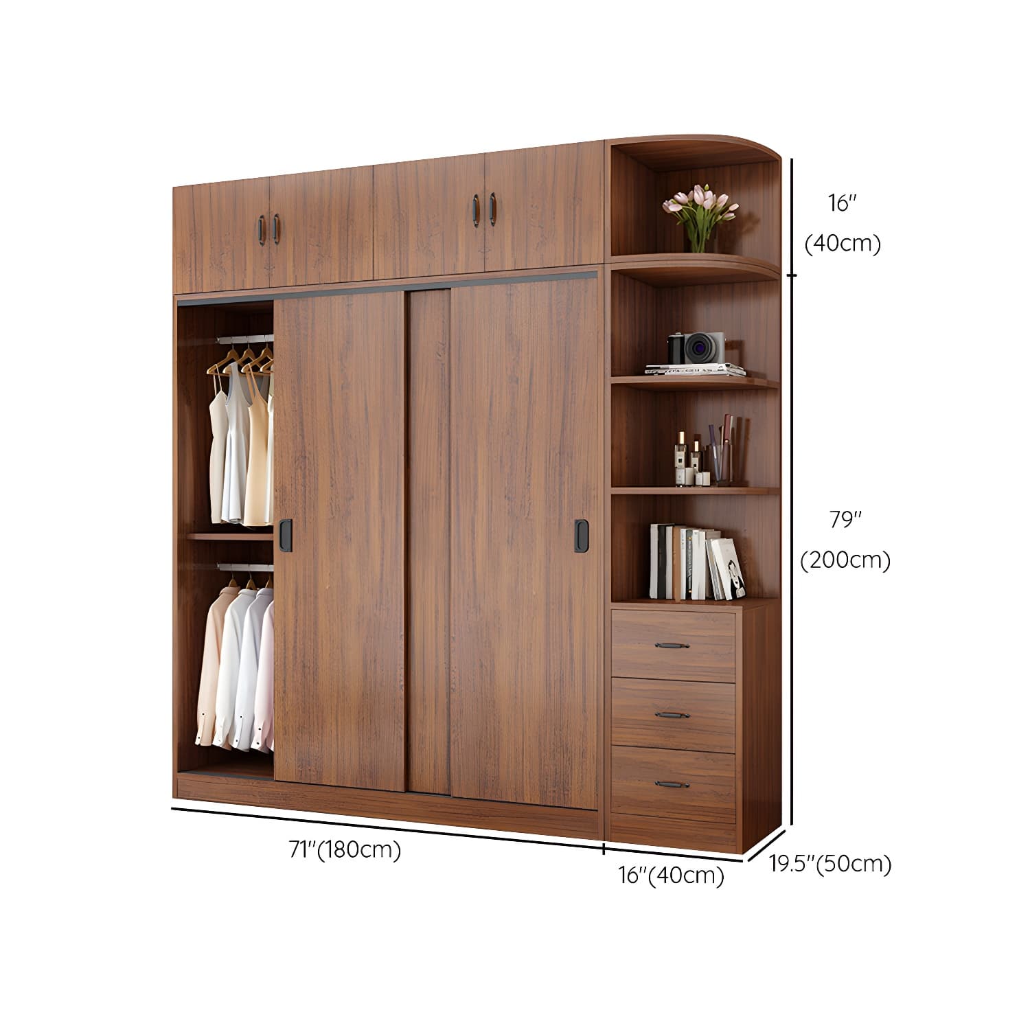 Solid Wood Frame Wardrobe Freestanding Wardrobe with Sliding Doors - image 34