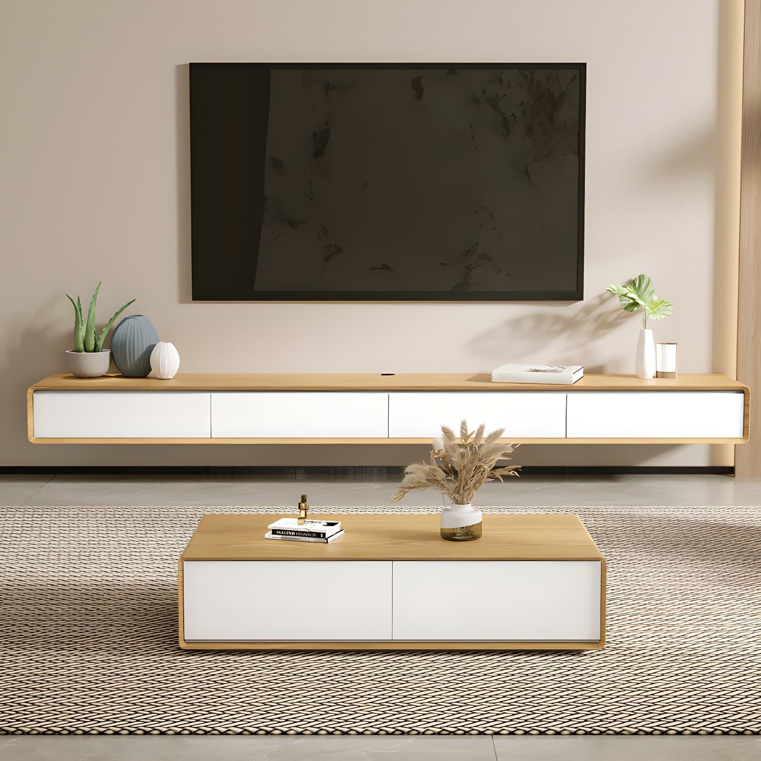 9"H Floating TV Console Modern TV Stand with Drawers for Living Room thumbnail 1