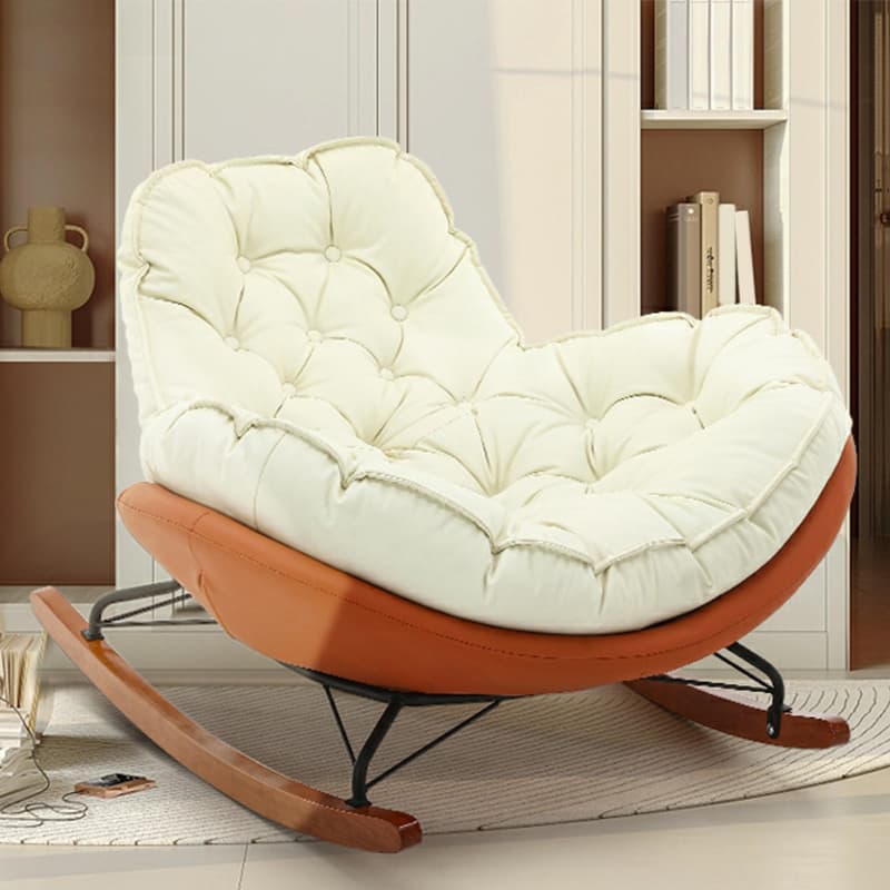 Modern Upholstered Rocking Chair - Stylish Indoor Seating with Natural Wood Legs and Tufted Design - image 15