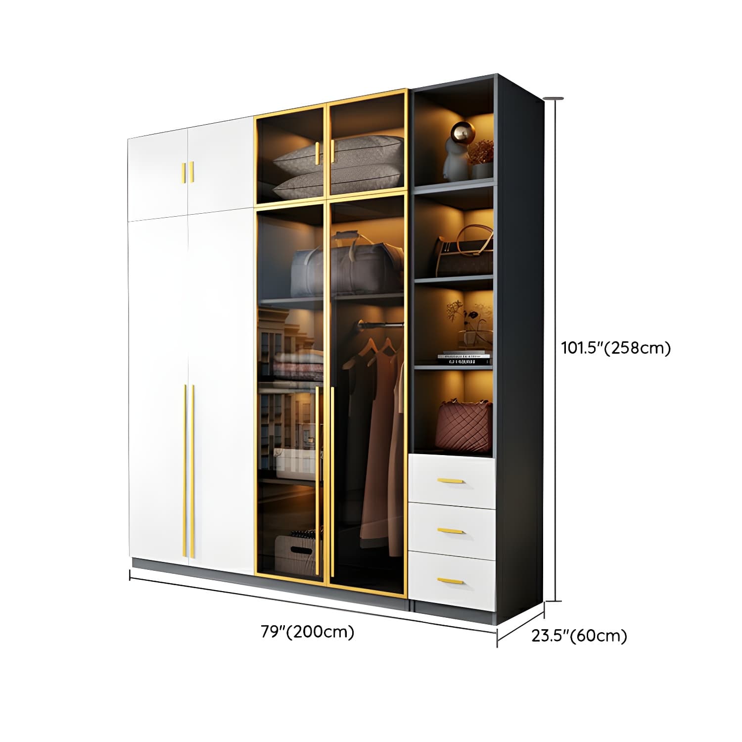 Contemporary Color Block Glass Doors Combination Armoire with Shelves Storage thumbnail 30