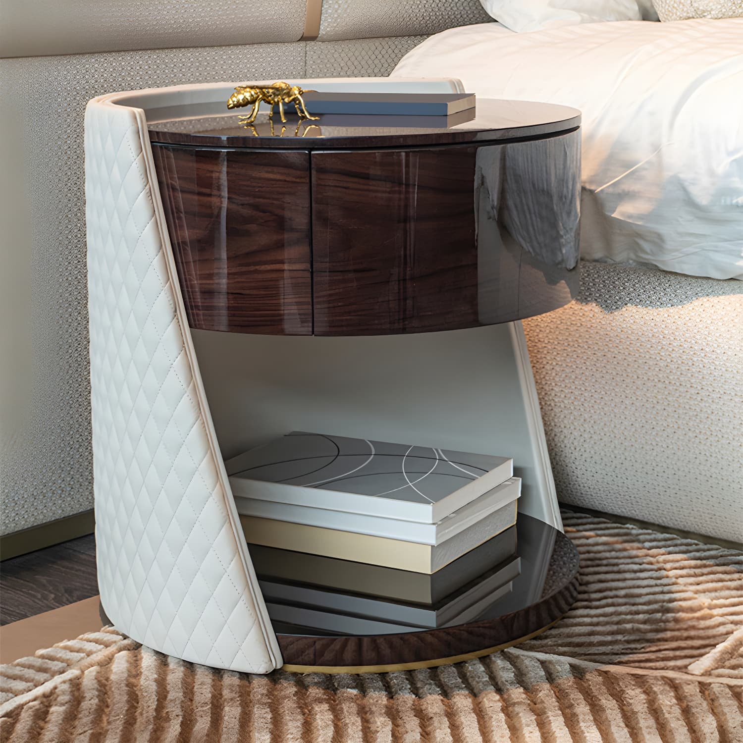 Faux Leather Nightstand 1 - Drawer Nightstand with Wood Accents thumbnail 6