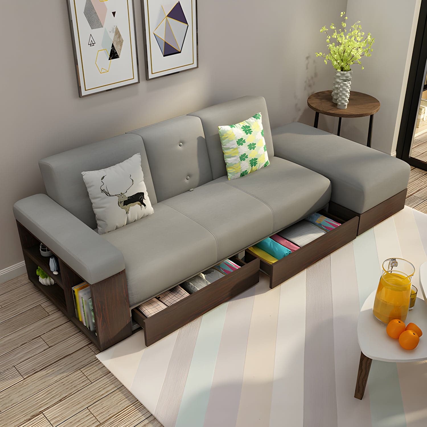 Contemporary Fabric Convertible Sofa Bed 29.53"High Pillow Top Arm Sofa Bed with Storage - image 4