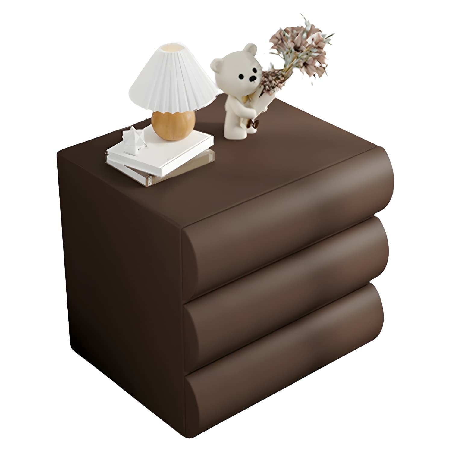 Modern Wood Nightstand with Drawer Storage in Faux Leather - Small Size thumbnail 6