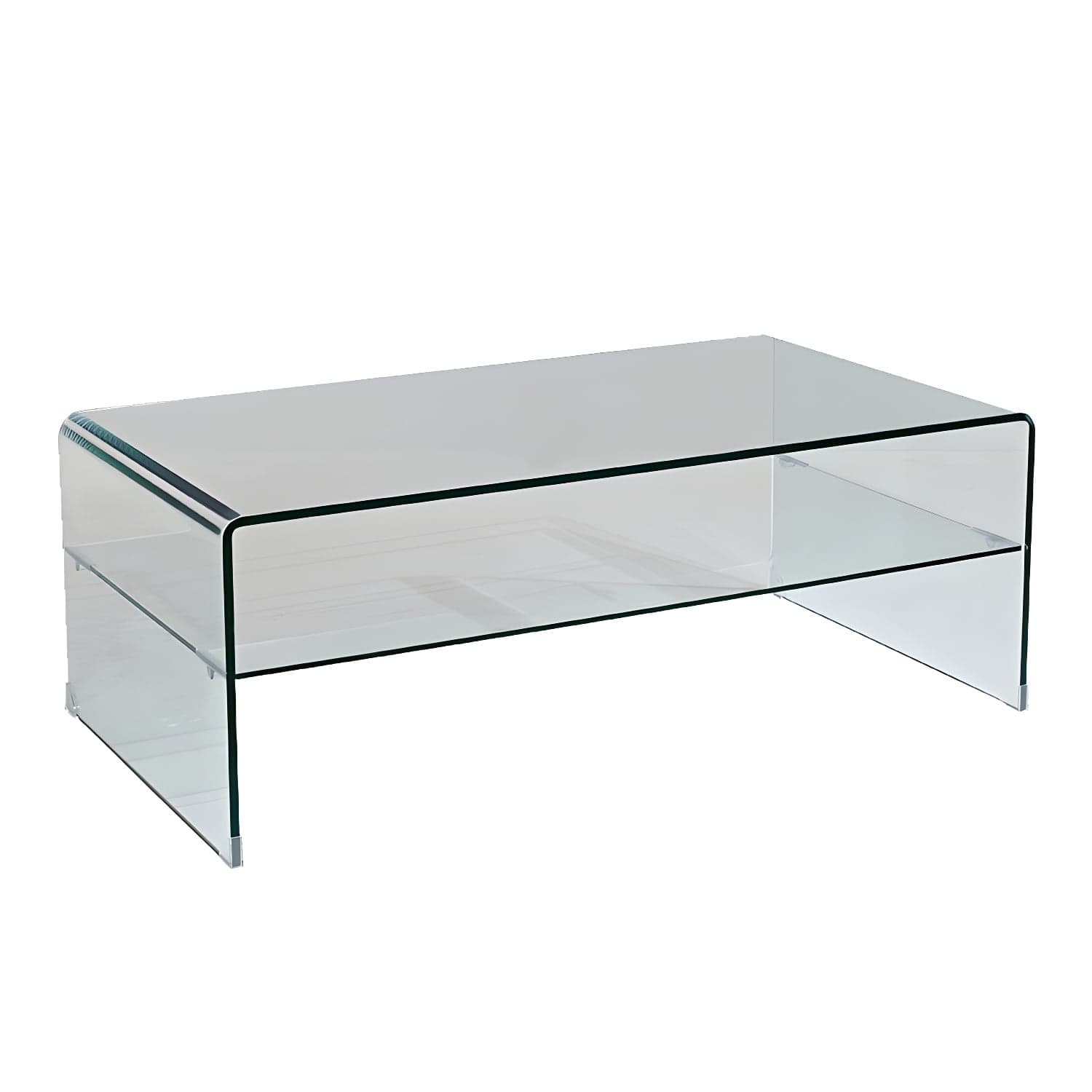 15.7"H Modern Sled Base White/black Glass Square Coffee Table with Shelf thumbnail 2