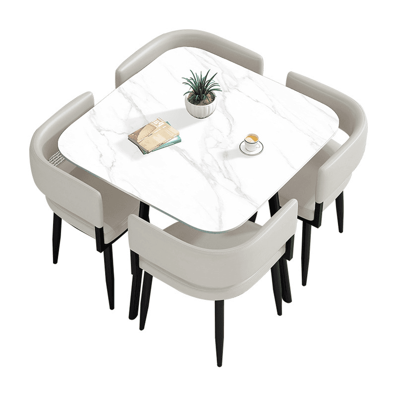 Circular Dining Table Set with a Slate Tabletop in White/Gray/Coal, Back and Cushion Chair for Dining Table for 4 in a Simple Style thumbnail 36