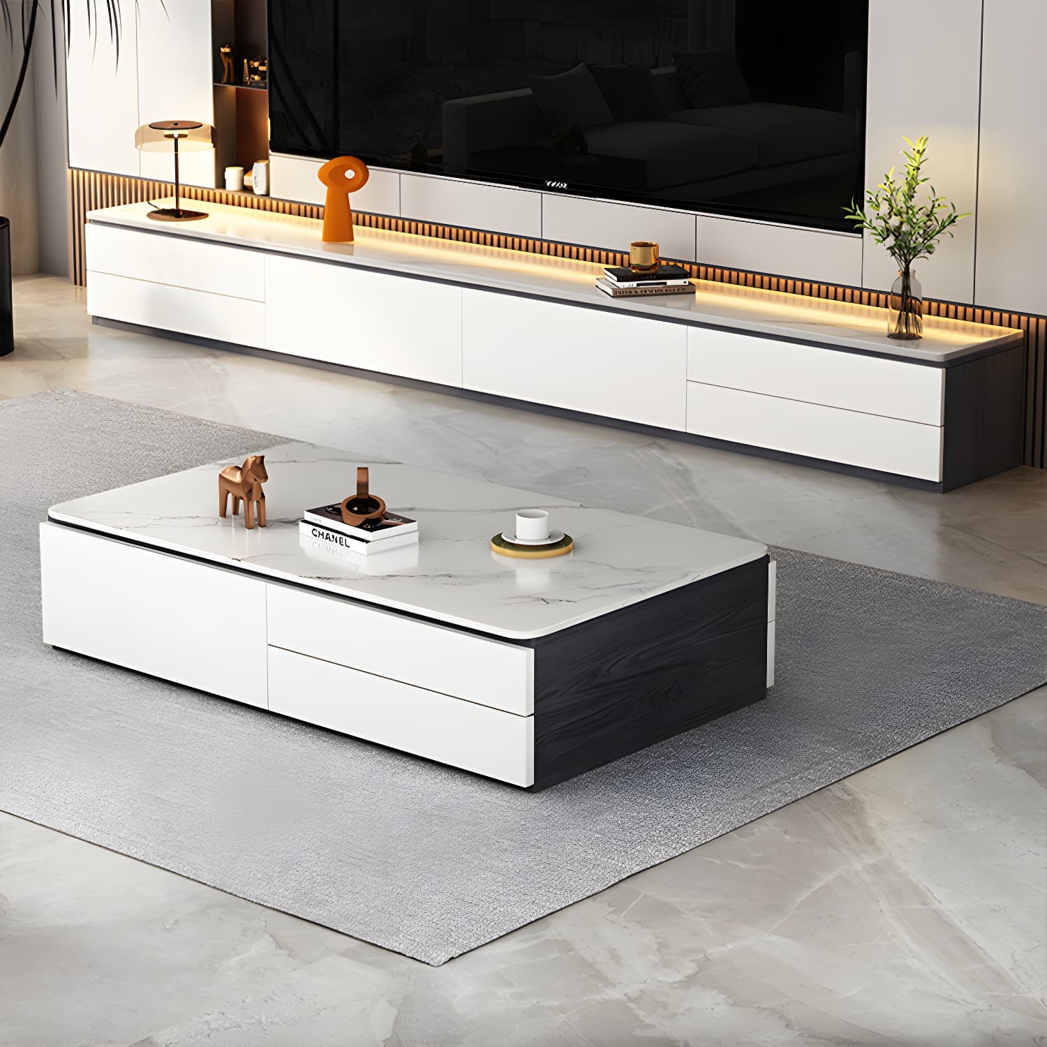 Modern 15.74" H Wood Media Console TV Stand with Drawers and Doors thumbnail 7