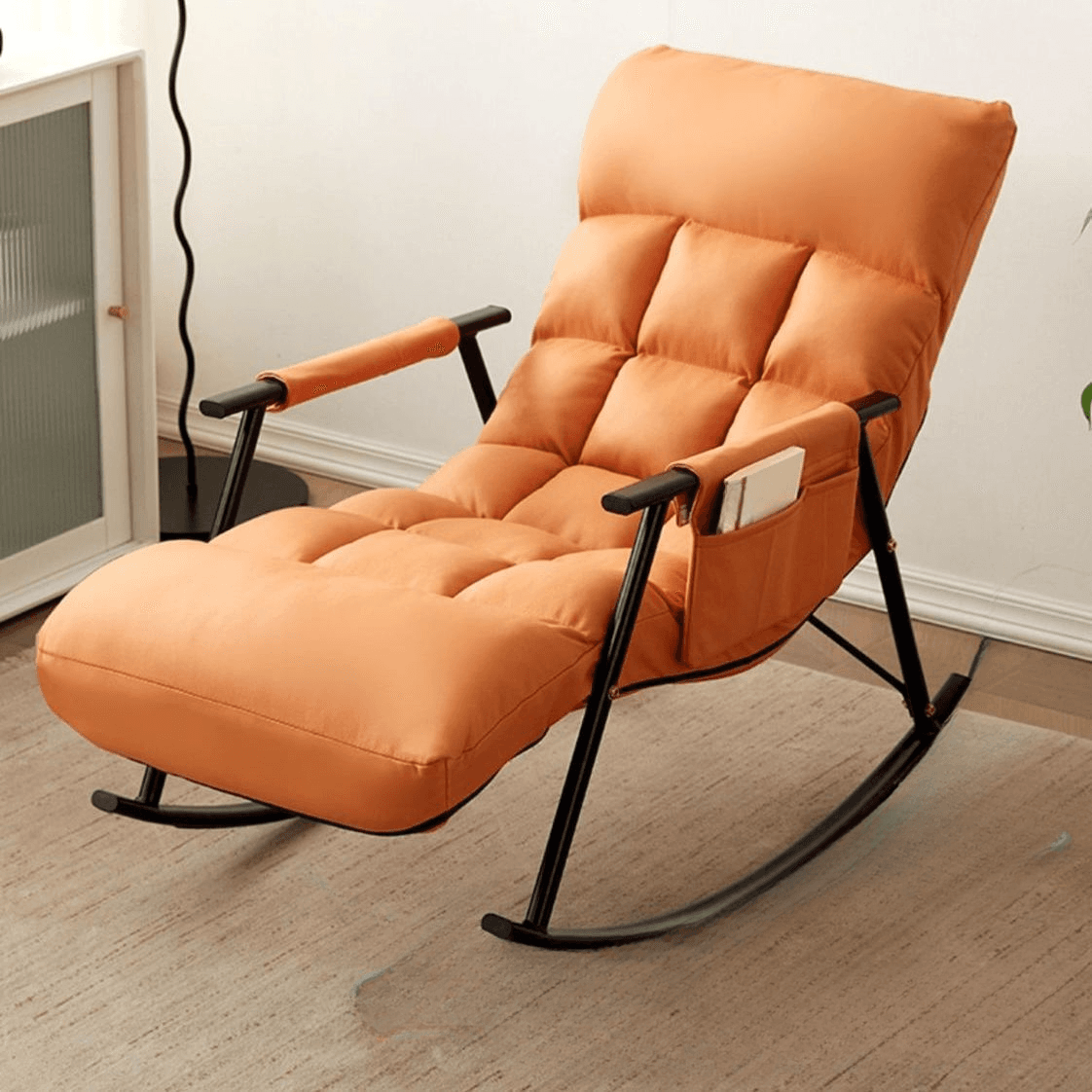 Butter Color/Azure/Olive Green Ergonomic Rocking Chair Couch with Rear Back, Stationary thumbnail 19