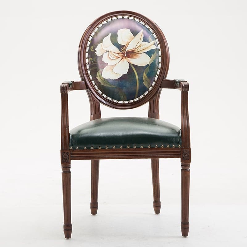 French Sturdy King Louis Back Upholstered Arm Chair/Side Chair with Nailhead Accent, Foot Pads and Weathered Wood Base thumbnail 13
