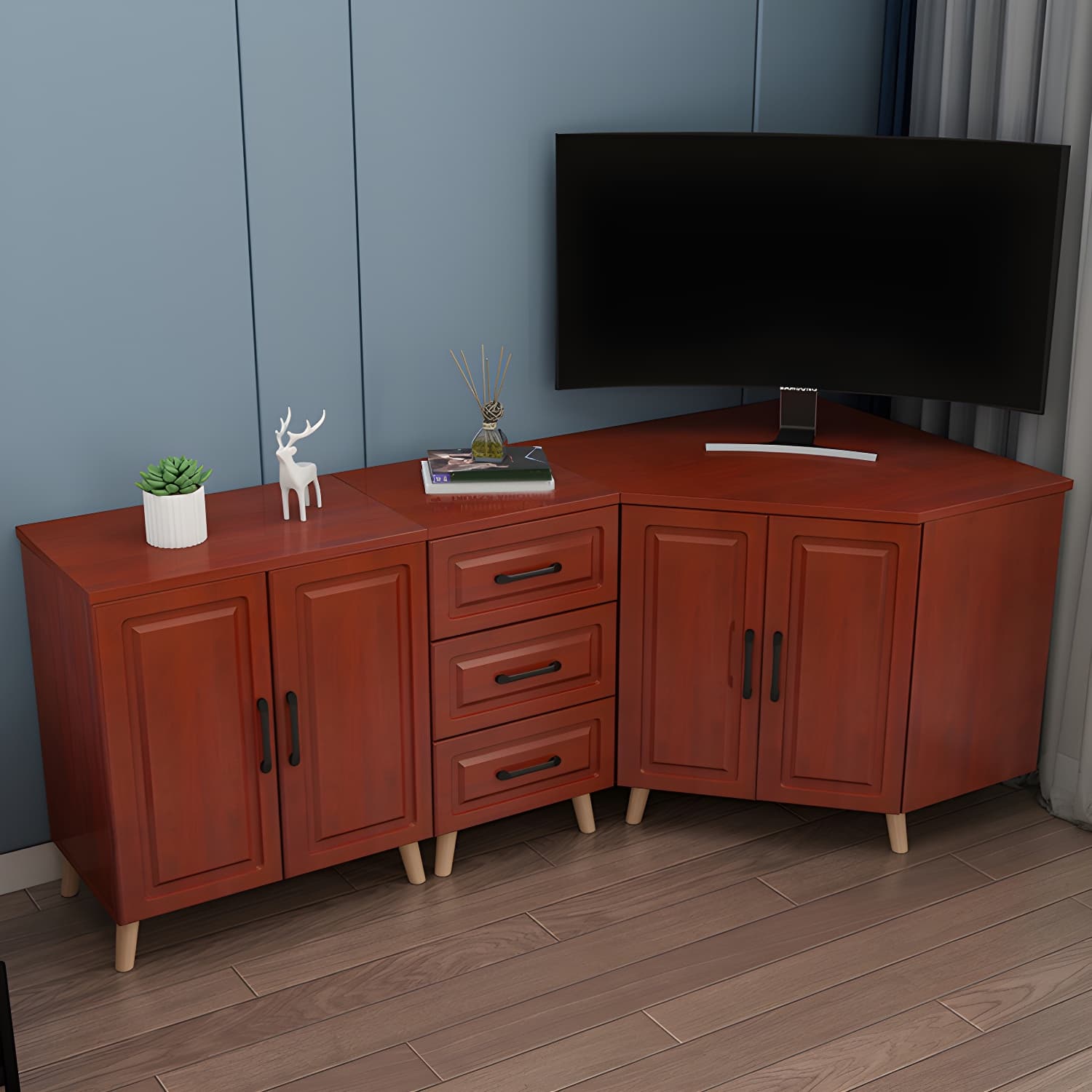 Bar Pulls Contemporary Manufactured Wood with Shelves Corner Accent Cabinet thumbnail 9