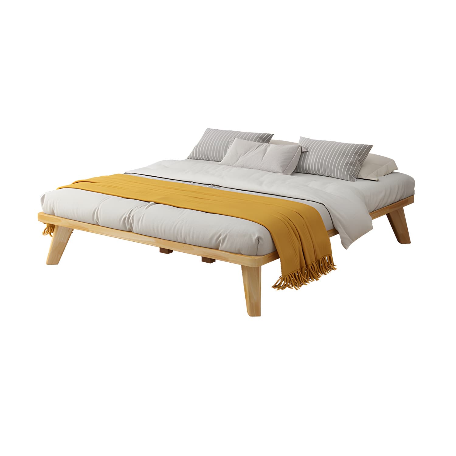Natural Upholstered Wooden Bed Frame Nordic 13.39" H Platform Bed thumbnail 5