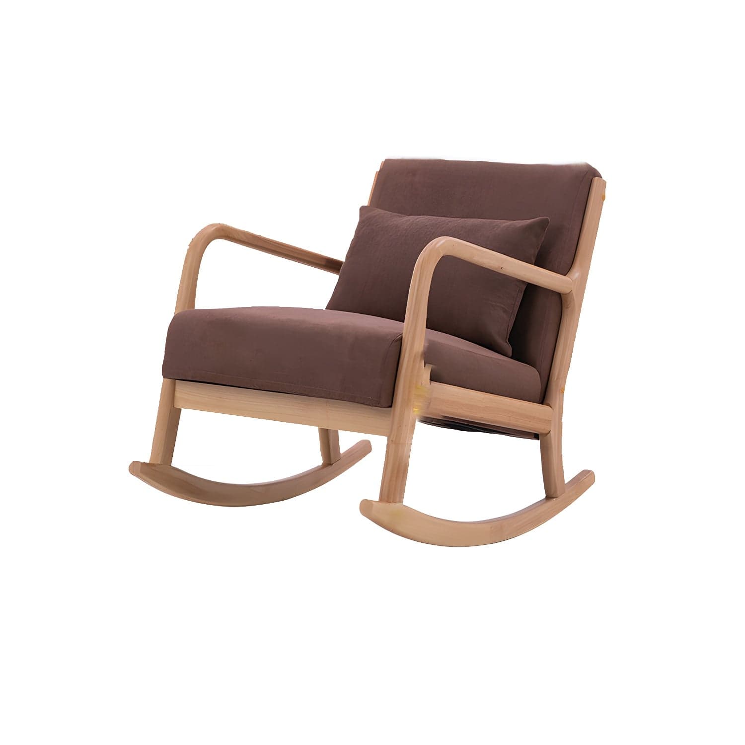 Mid-Century Modern Rocking Accent Chair with Solid Wood Frame and a Pillow
