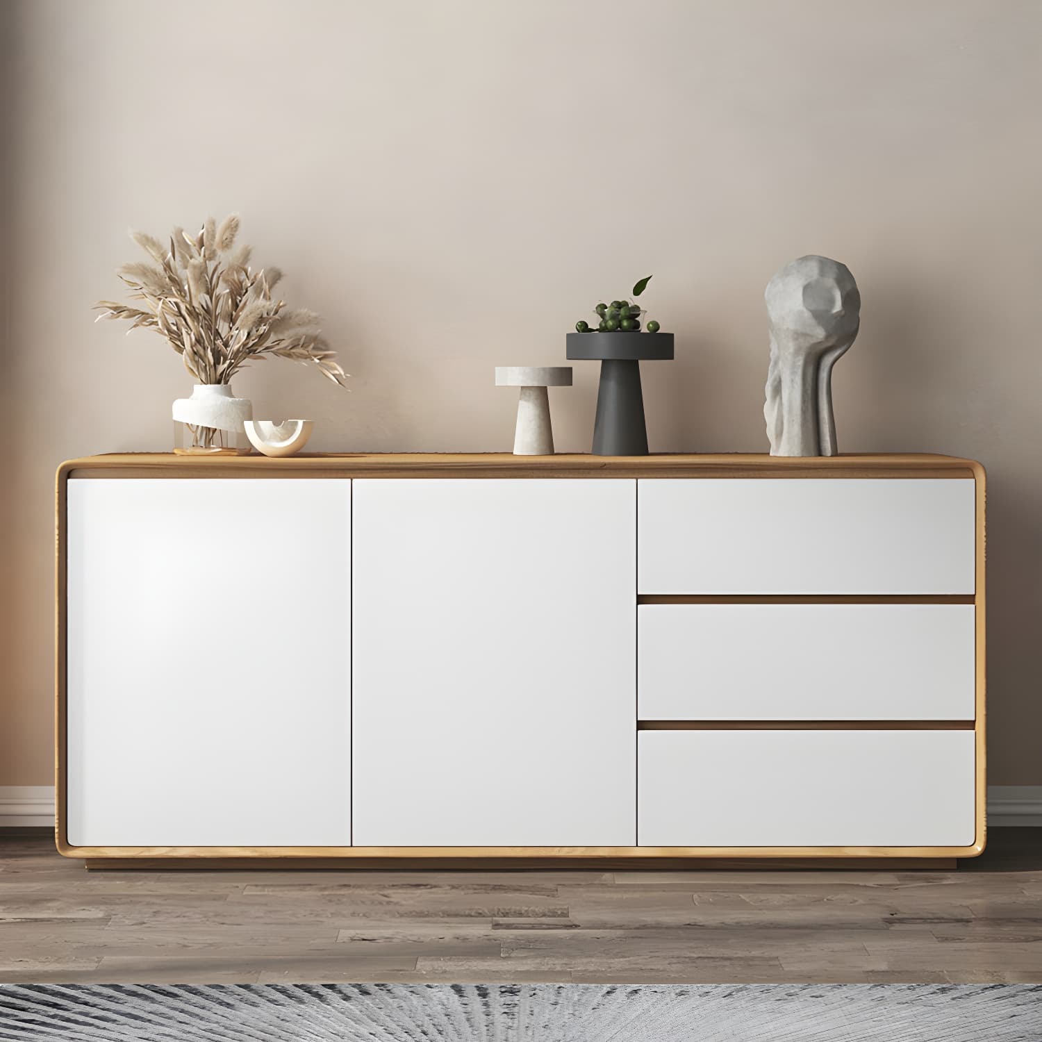 Wood Buffet Table Contemporary Style Side Board with Cabinets and Drawers thumbnail 21