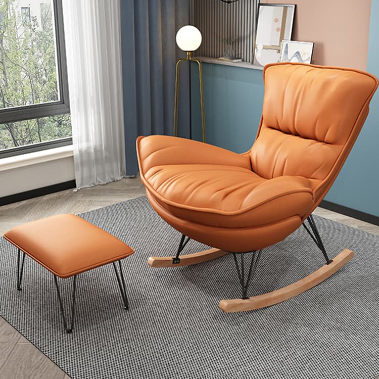 Natural Wood Armless Upholstered No Scratch or Stain Resistance Indoor Rocking Chair thumbnail 12