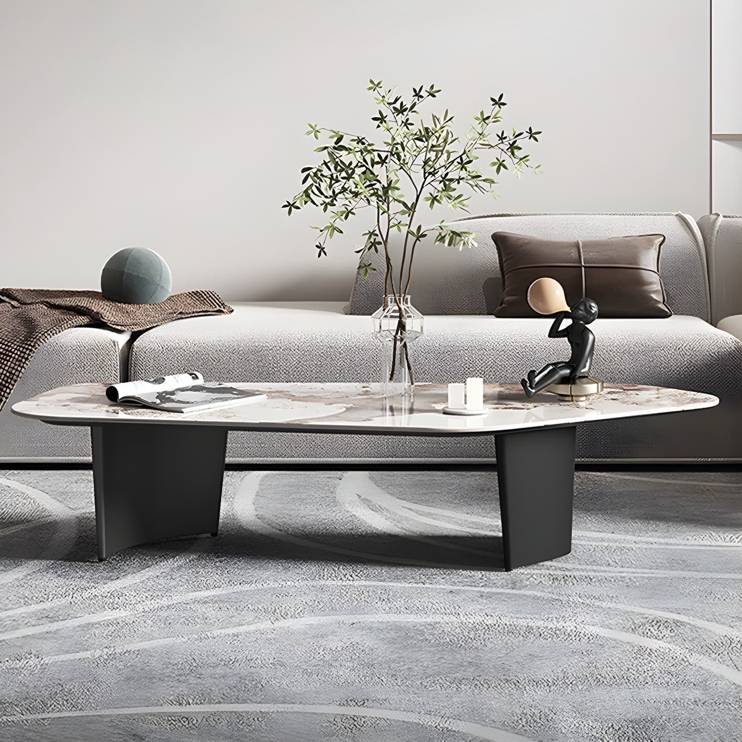 Glam Irregular Slate Top Cocktail Table Sled 15.7" H Coffee Table thumbnail 4