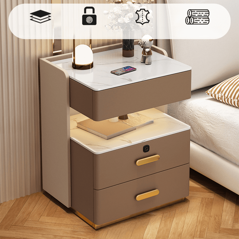 Minimalist Sintered Stone Drawer Storage Nightstand with Illumination Light thumbnail 2