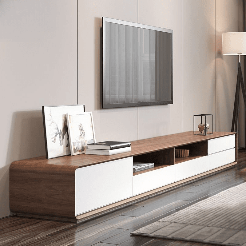Wooden TV Stand with Shelf, 4 Drawers, Closet, Cable Management, and Open-air Storage thumbnail 7