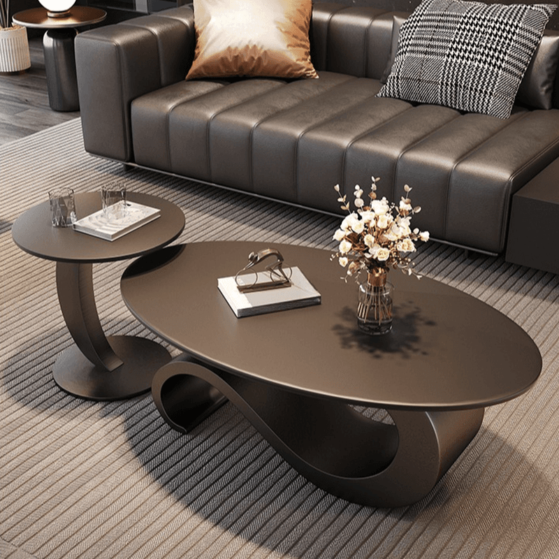 Minimalist Elliptical Rock Nesting Accent Table with Abstract Base thumbnail 3