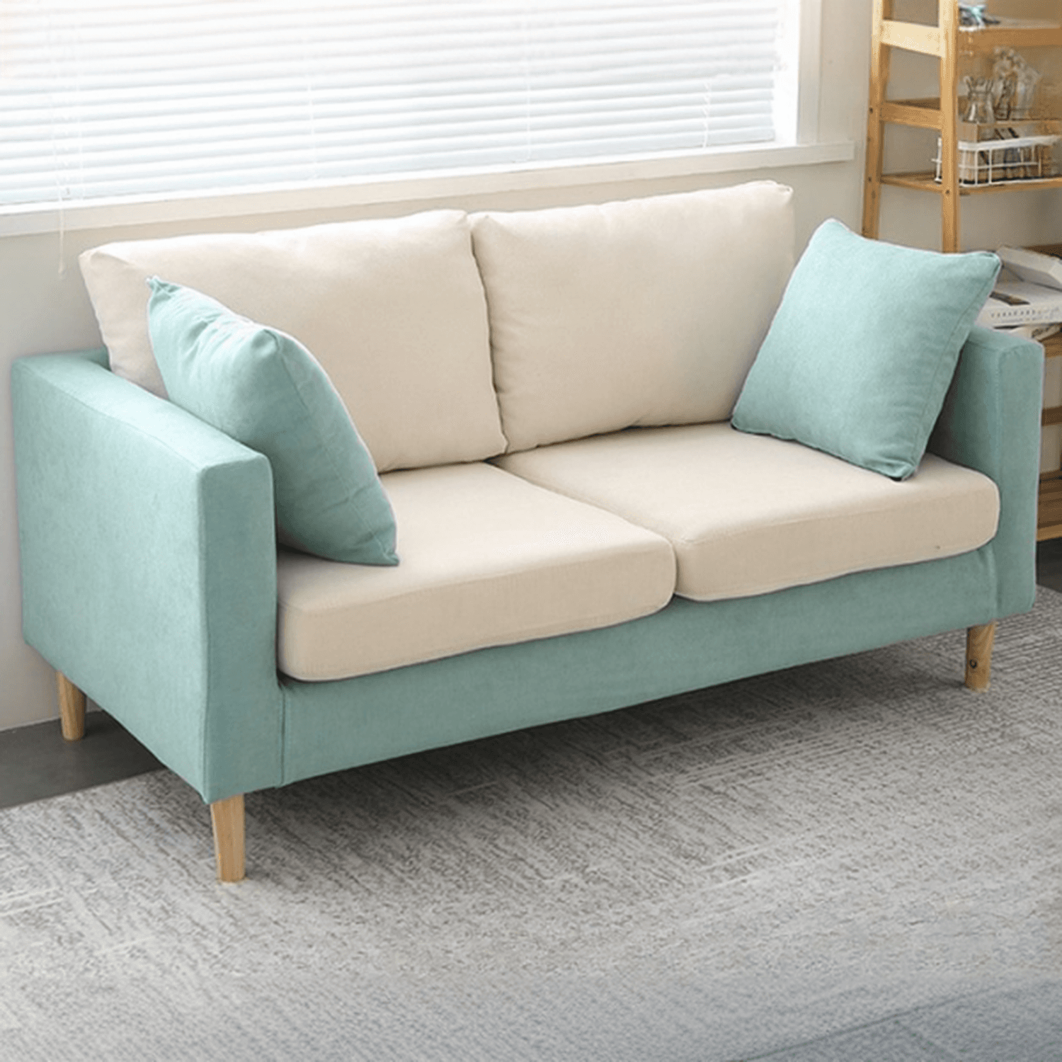 Cream/Dove Grey/Cerulean Loveseat with Slipcover, Wide Pillow Back, Receptacle and 2 Pillows thumbnail 9