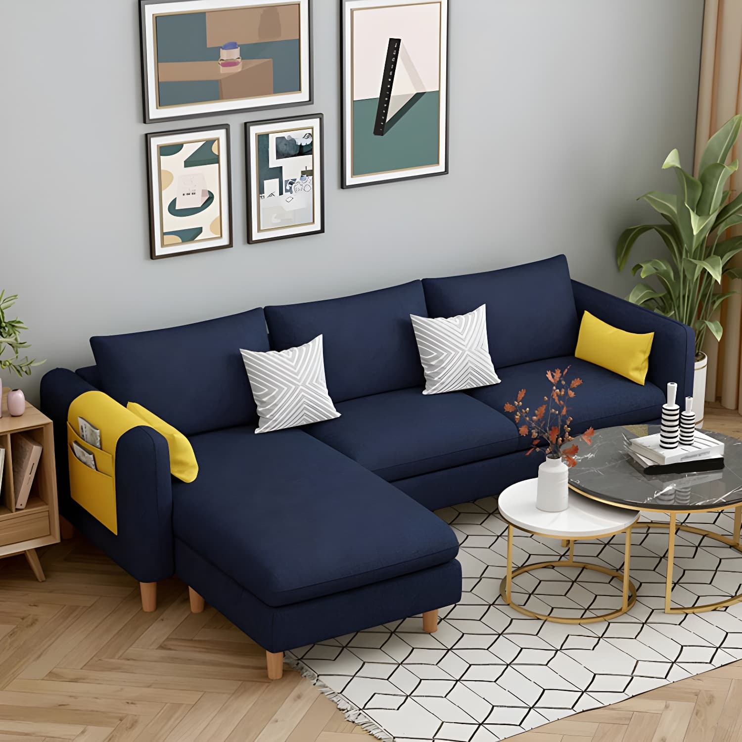 Modern Wooden Frame L-Shaped Sectional Sofa Chaise in Small Size with Storage Included thumbnail 13