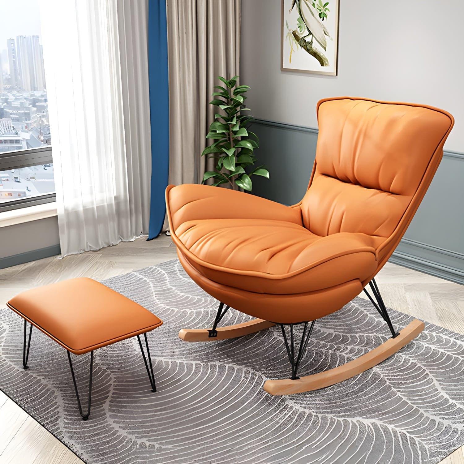 Modern Rocking Chair Metal Frame Doll Cotton Filling Cushion Wingback Rocker Chair thumbnail 9