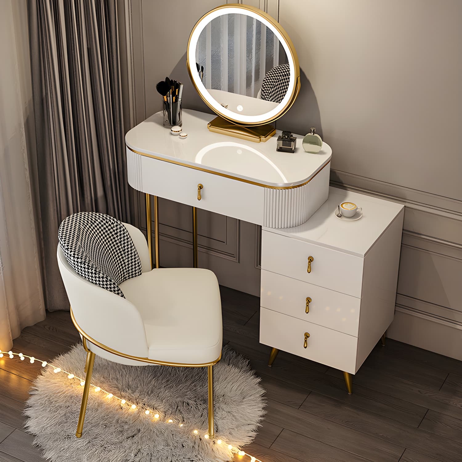 Gold Base Makeup Counter 15.74" Wide Vanity Tables with Storage Drawers thumbnail 7
