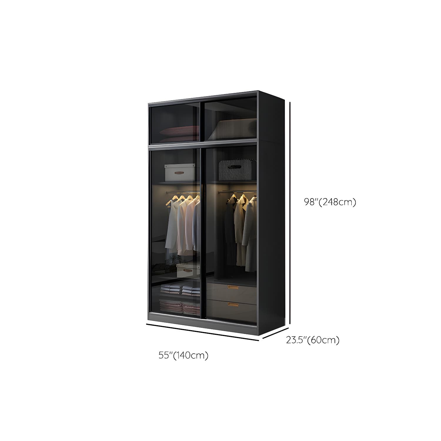 Black Wardrobe Cabinet Contemporary Glass Wardrobe Armoire for Home thumbnail 16