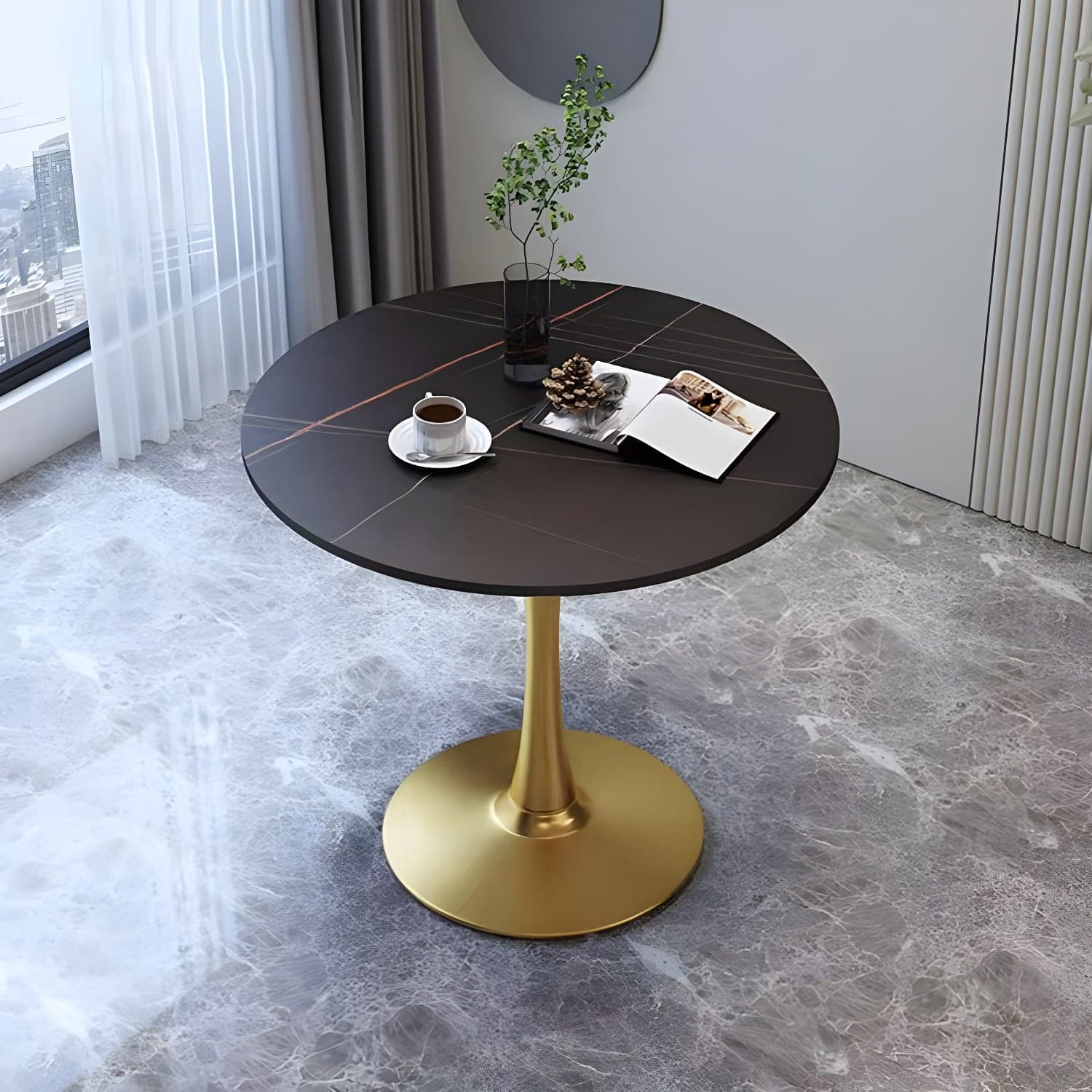 Traditional Luxury Rounded Dining Table Stone and Metal Tulip Dining Table thumbnail 3