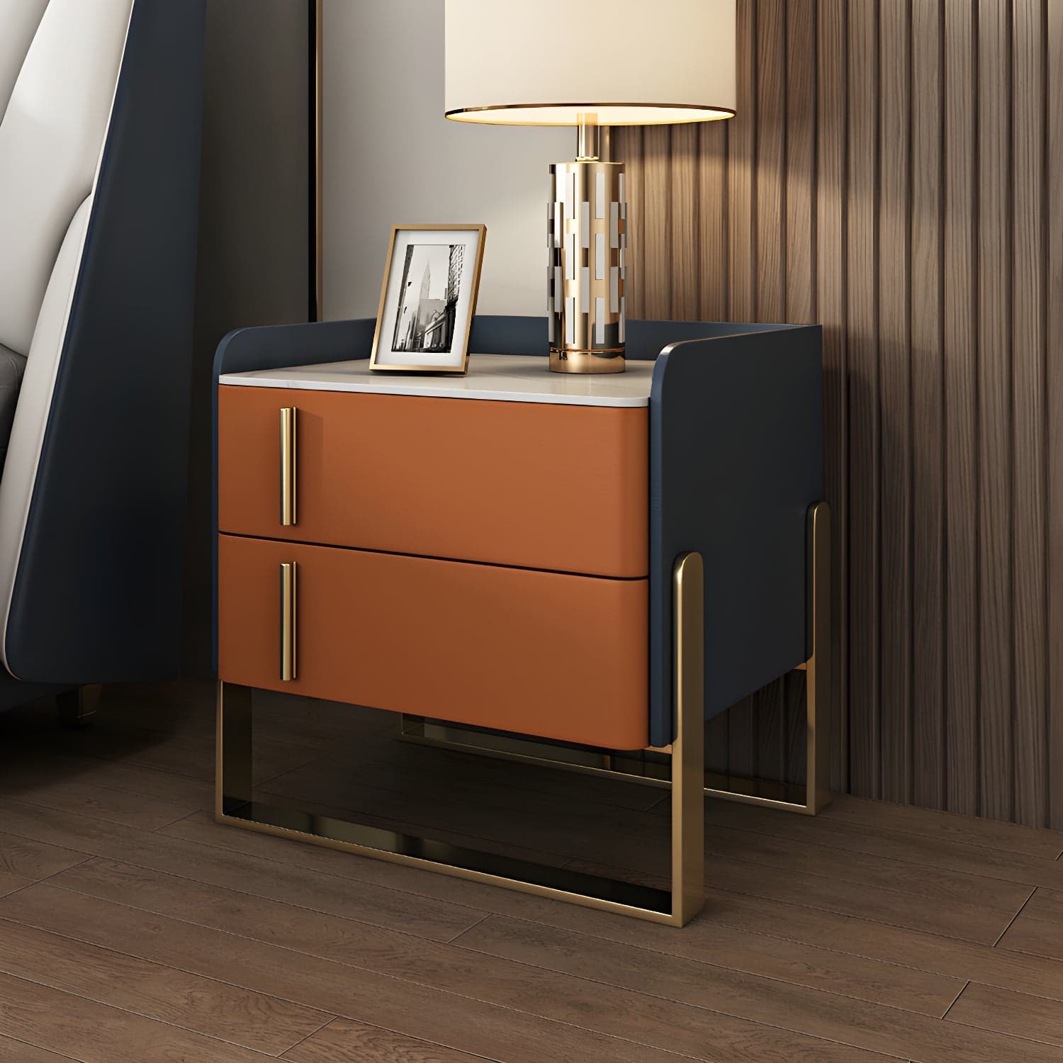 Glam Nightstand with 2 Drawer 20-inch Tall Leather Night Table thumbnail 8