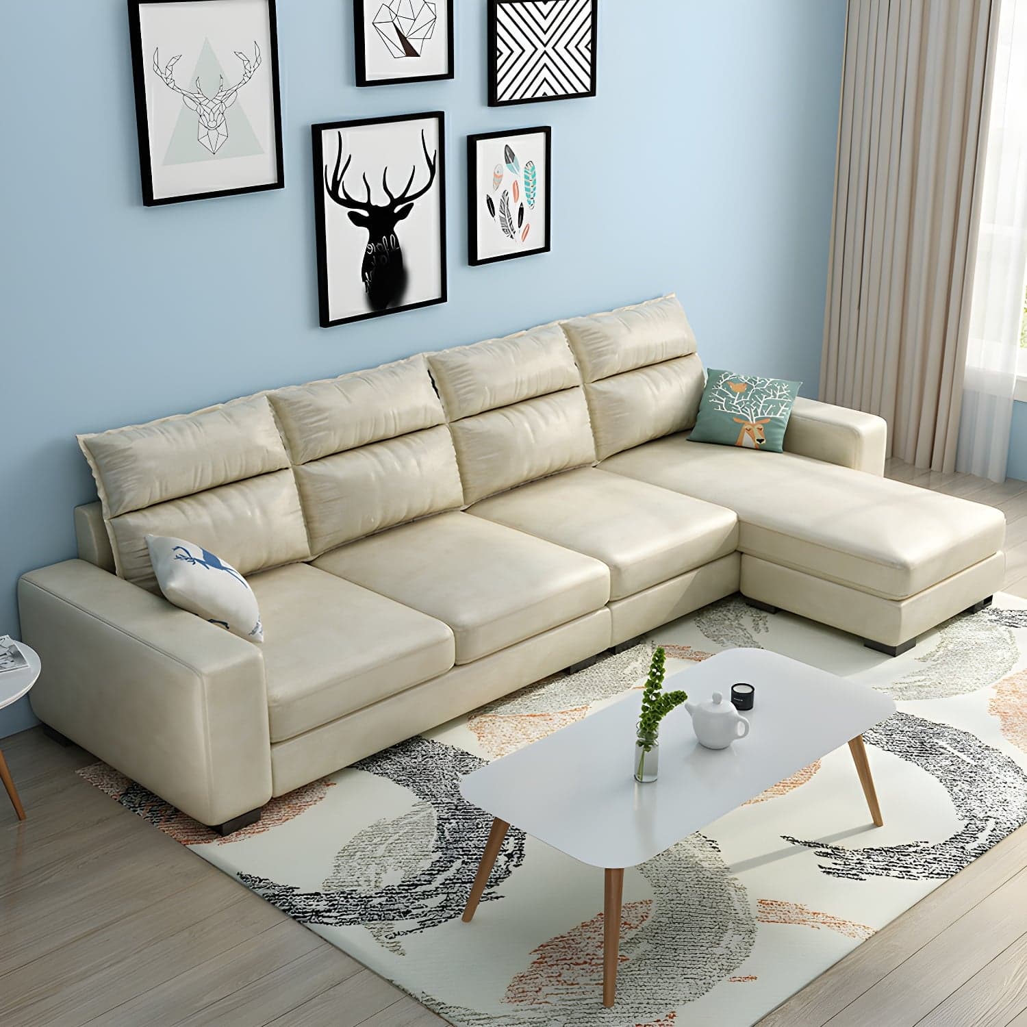 Scandinavian Wood Frame L-Shaped Modular Sofa Chaise in 2 Piece Set with Black Legs thumbnail 6