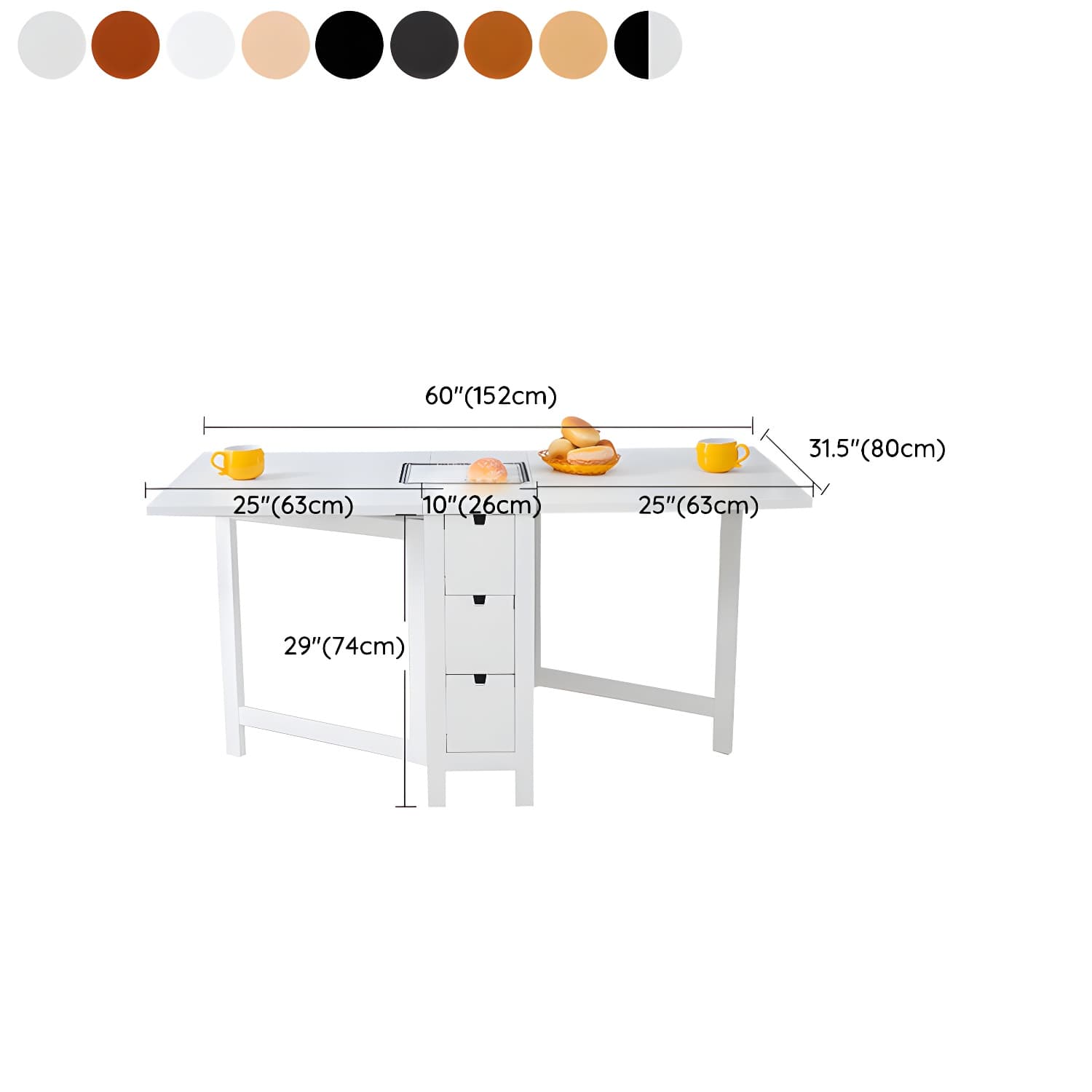 Modern Birch Wood Drop Leaf Rectangle Kitchen & Dining Table with Pedestal Base and Storage Included thumbnail 18