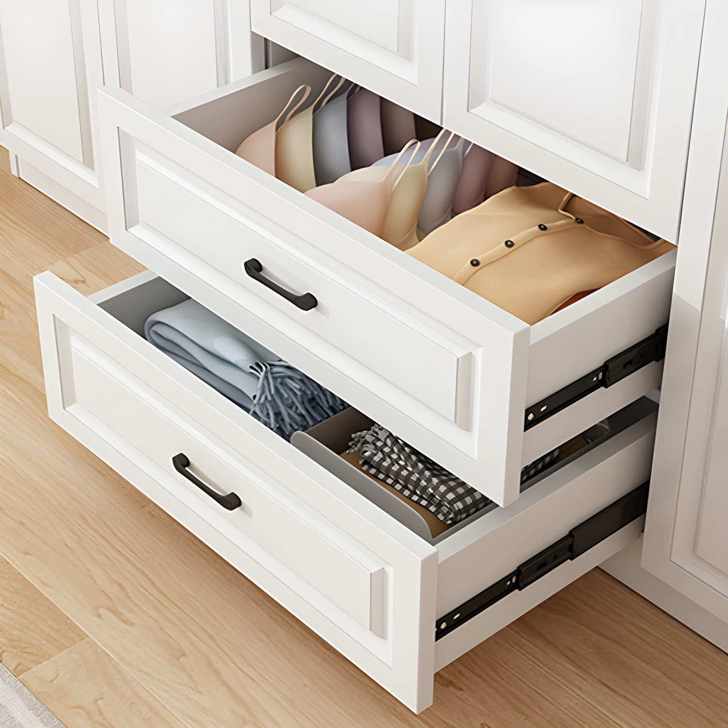 Modern White Wood Wardrobe Armoire with Soft-Close Drawers and Clothing Rod thumbnail 6