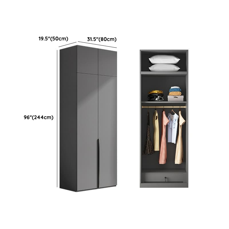 Contemporary Grey Wood Storage Wardrobe with Clothing Rod and Black Handles thumbnail 10