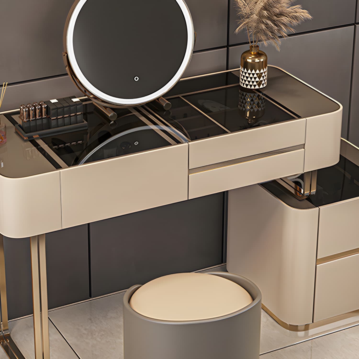 Luxurious Wood and Metal Make-up Vanity 5 Drawers & Lighted Mirror Dressing Table thumbnail 9