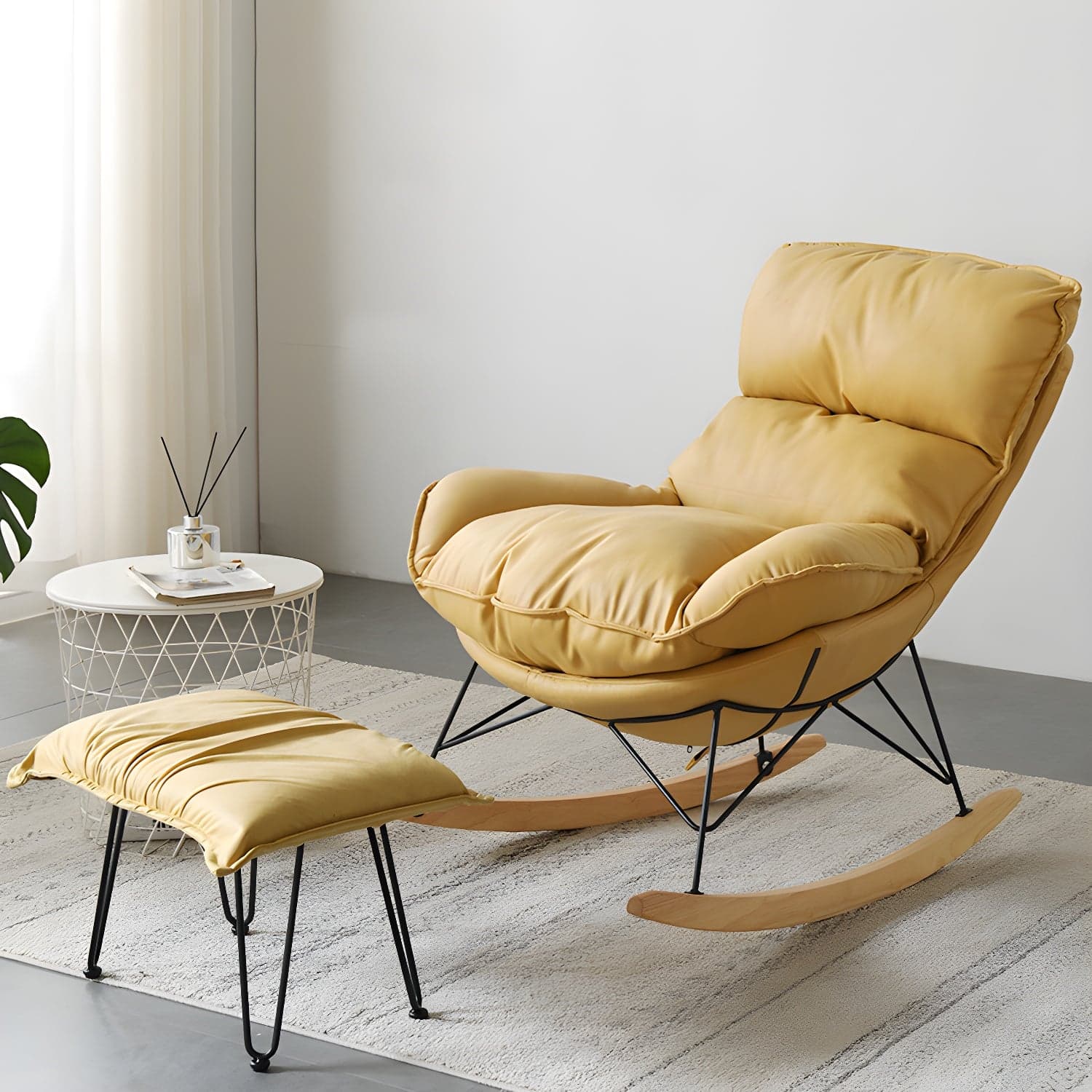 Contemporary Nursery Rocking Chair Indoor Sofa Rocking Chair with Ottoman and Cushion thumbnail 5