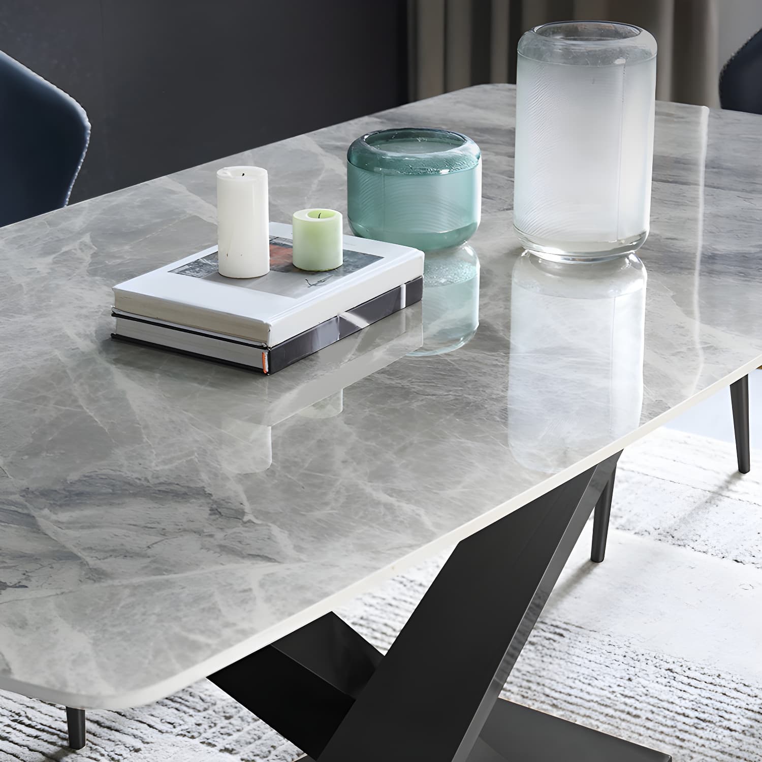 Modern Sintered Stone Top Dining Set Rectangular 1/4/5/7 Pieces Dining Area Table Set thumbnail 6