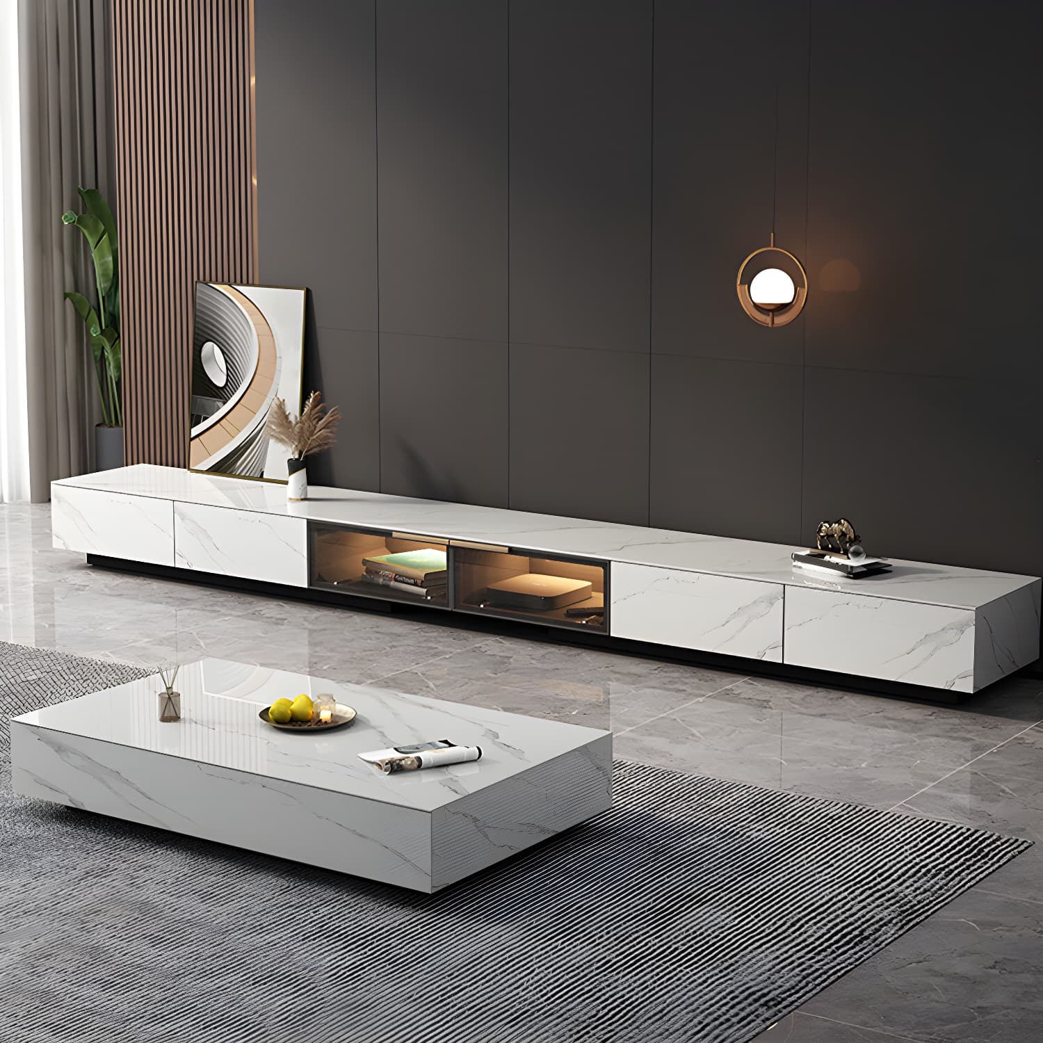 Stone TV Stand Console Contemporary Media Console with Drawers thumbnail 3