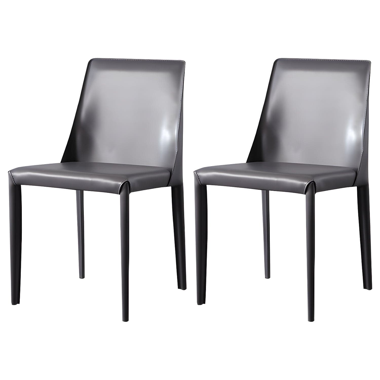 Solid Back Armless Dining Chairs Indoor Leather Side Chairs with Metal Legs thumbnail 4