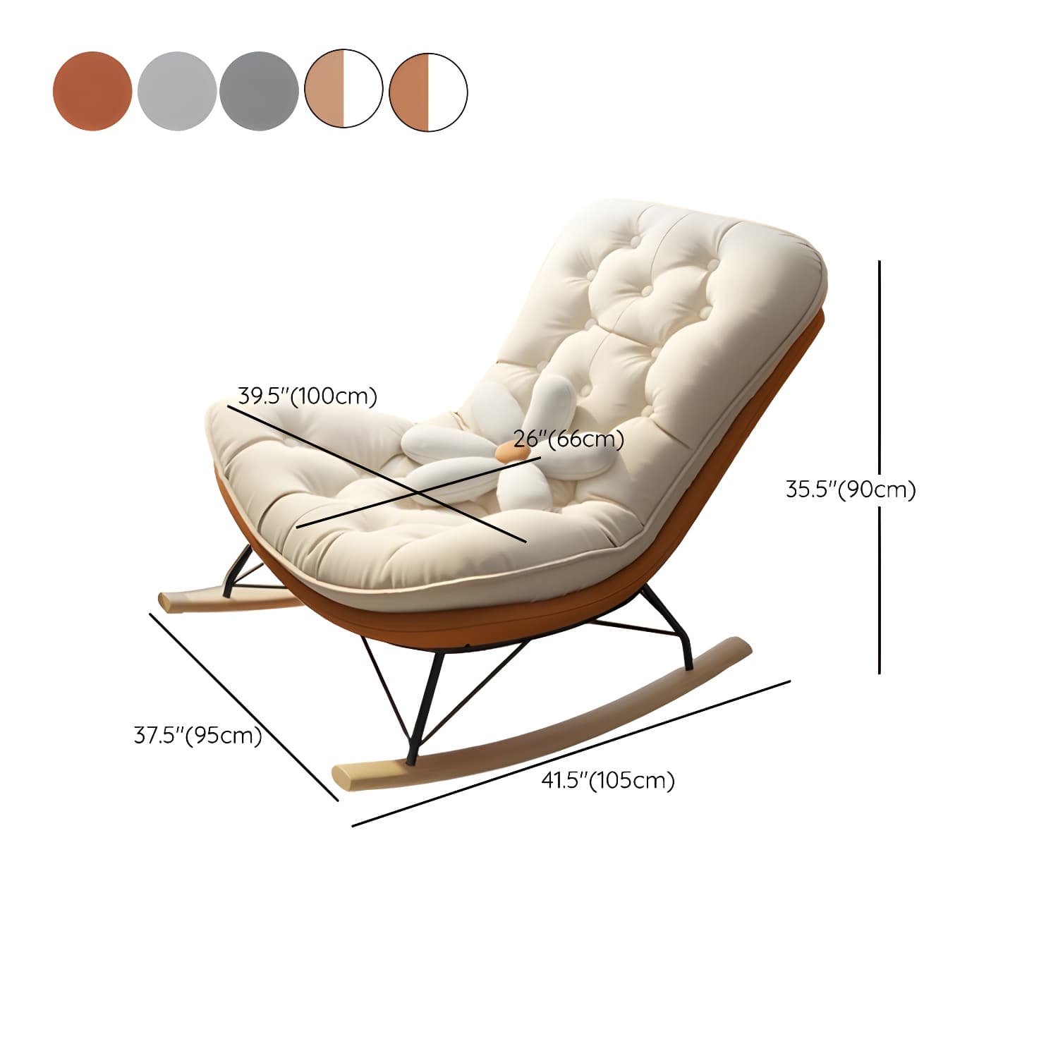 Contemporary Rocking Chair with Spindle Back, Tufted Upholstered and Wood Legs thumbnail 14