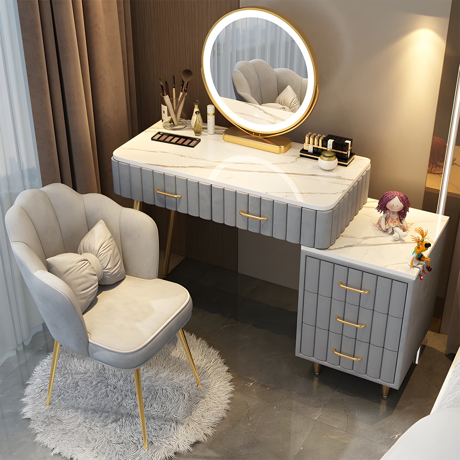 Wooden Makeup Vanity Storage Box Vanity Dressing Table for Bedroom thumbnail 7