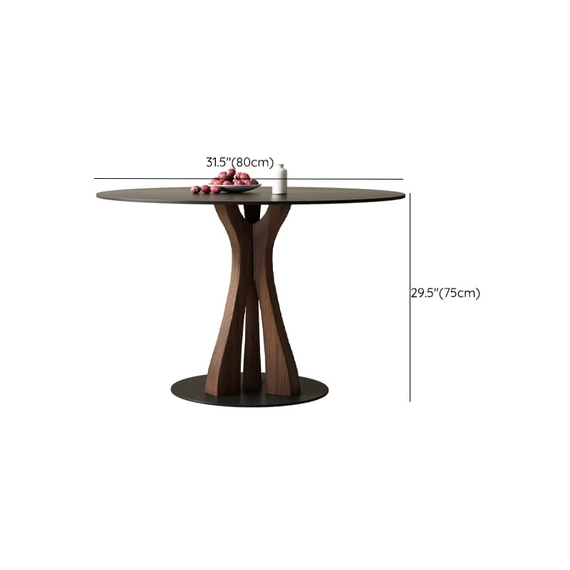 Round Modern Stone Top Dining Table with Solid Wood Pedestal Base thumbnail 10