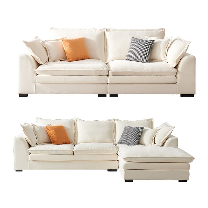 Minimalist Straight/L-Shape Horizontal/Right Sofa Couch /Sofa Chaise in Cream with Concealed Support thumbnail 5