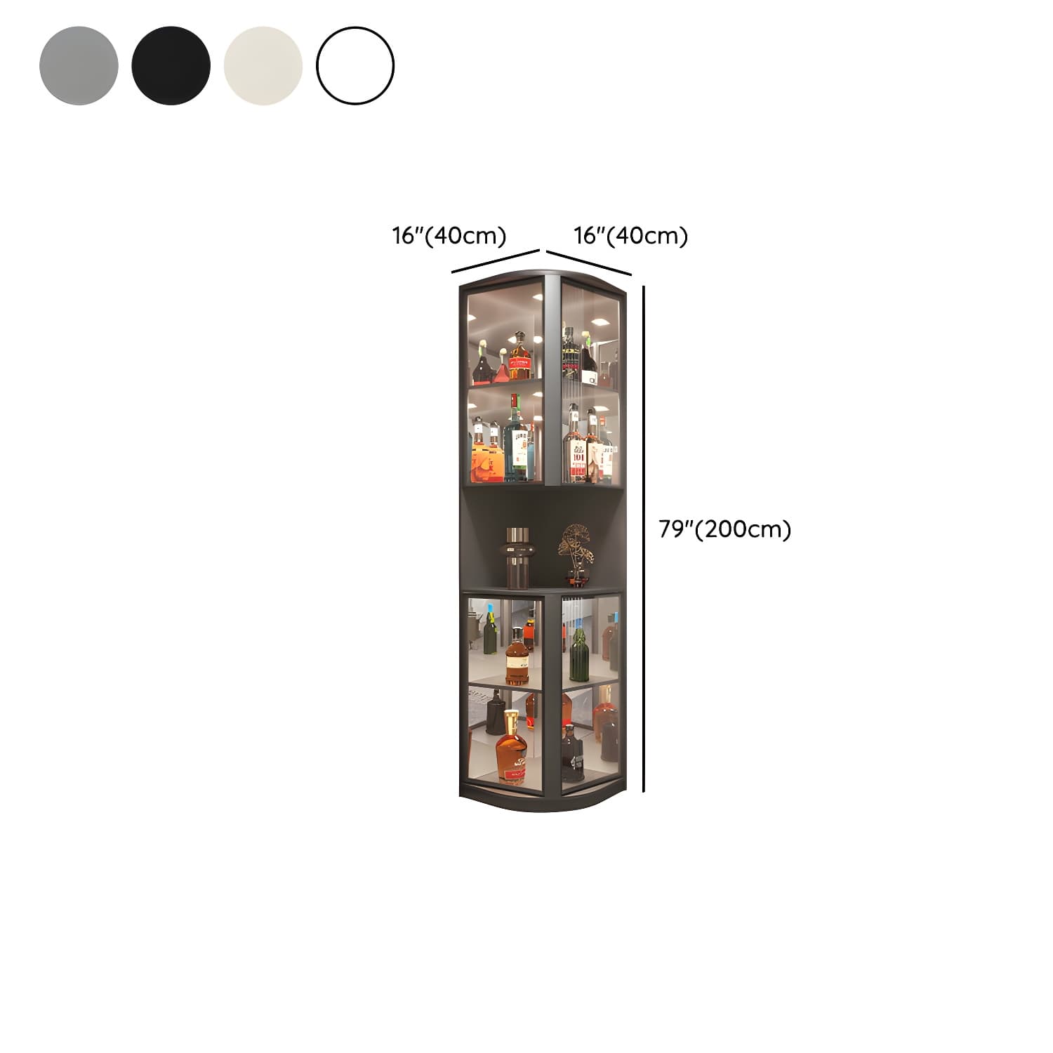 Modern Gray Corner Accent Cabinet with Glass Doors and 2 Shelves thumbnail 10