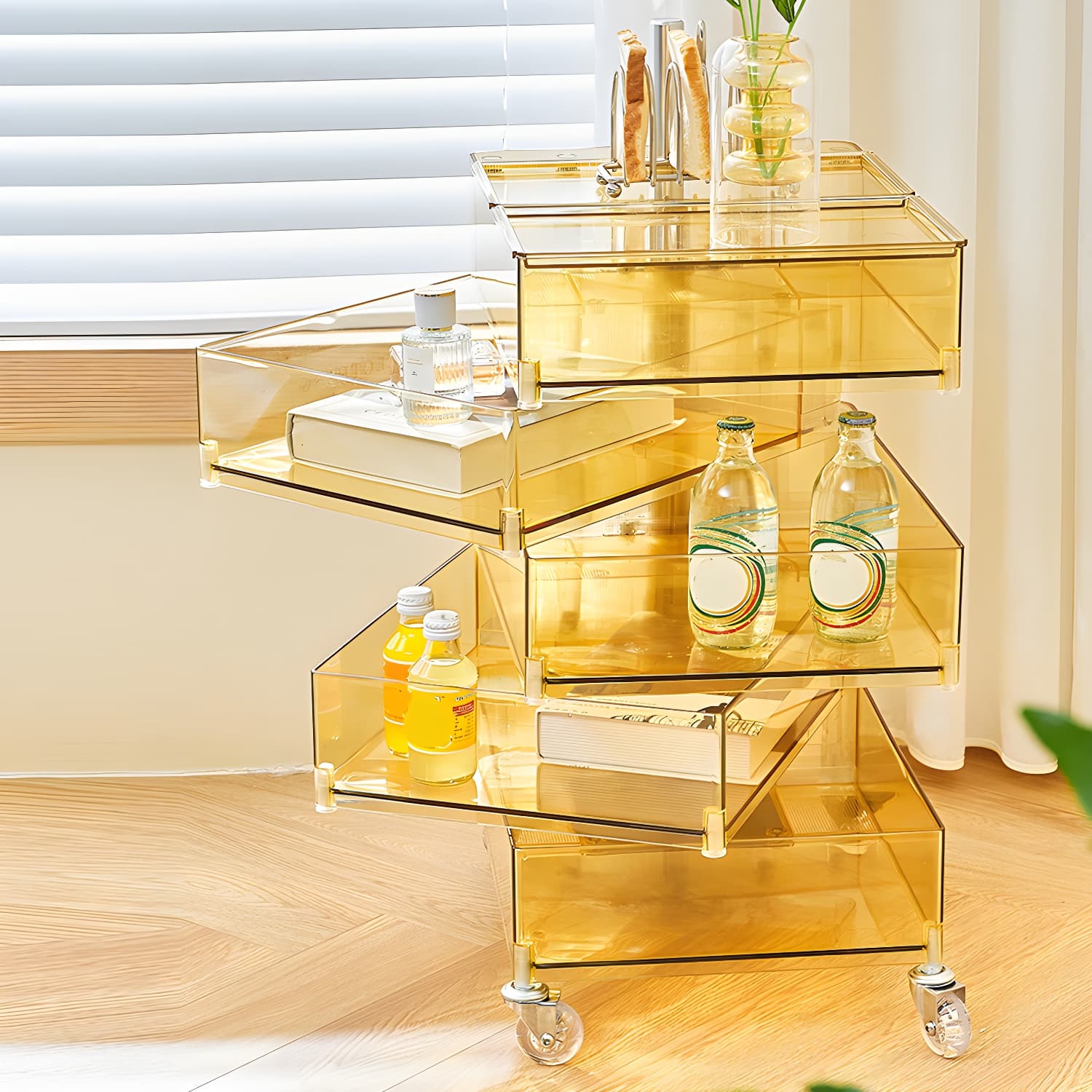Plastic Nightstand Or End Table 28" Tall Nightstand with Drawers and Wheel thumbnail 17
