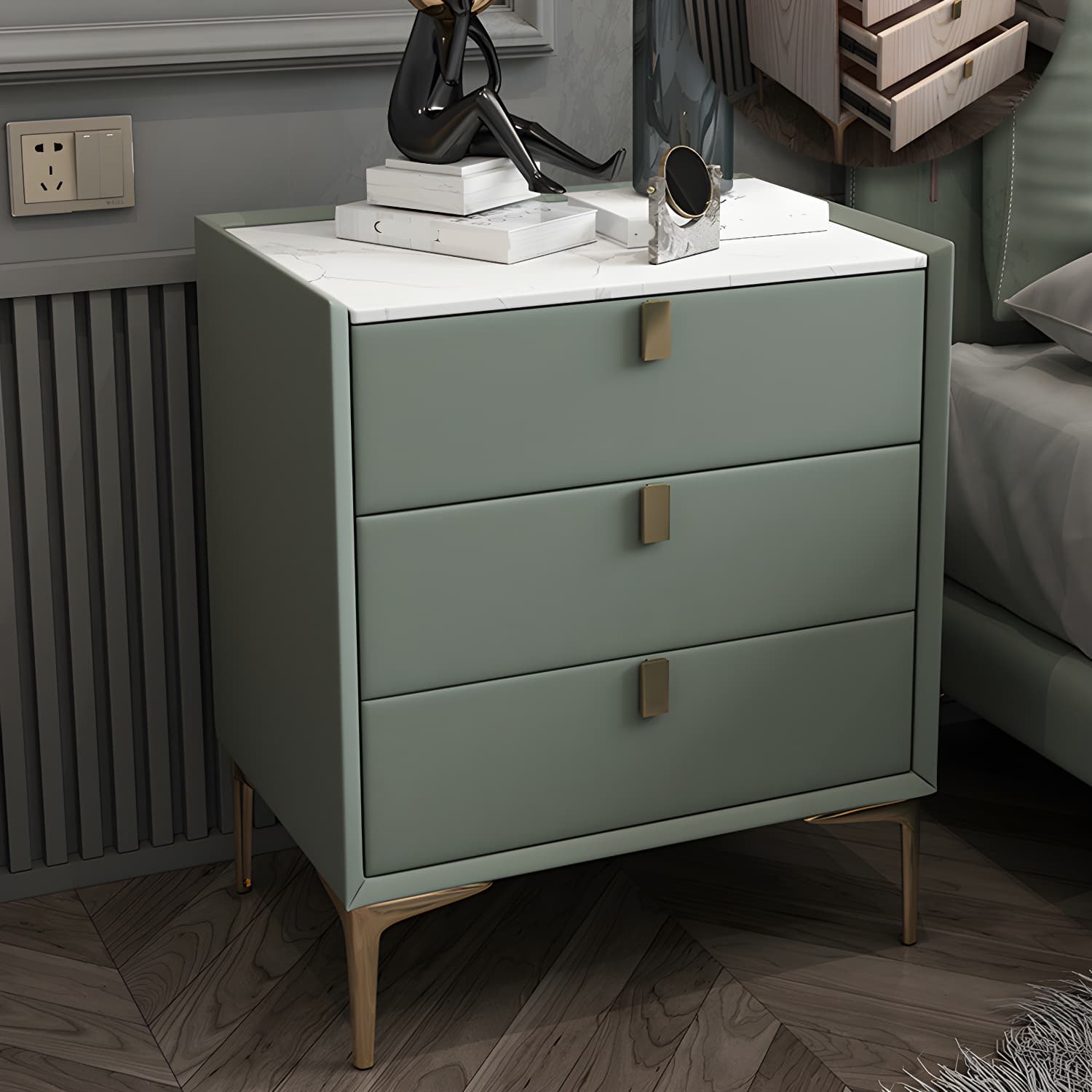 Solid Wood Drawer Storage Night Table 2 Drawer Modern Bed Nightstand thumbnail 17