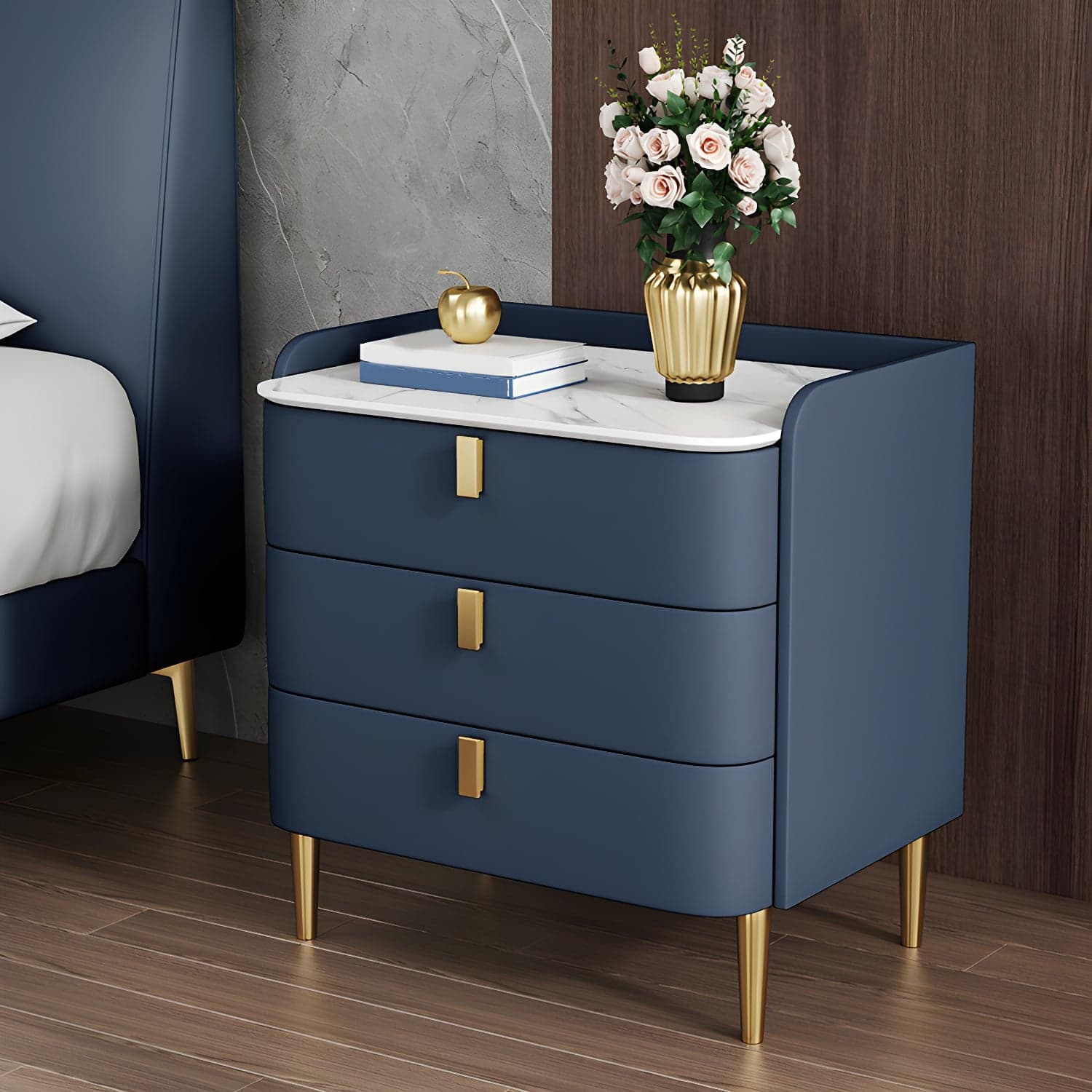 Contemporary Drawer Storage Bed Nightstand Wooden Night Table for Bedroom thumbnail 2
