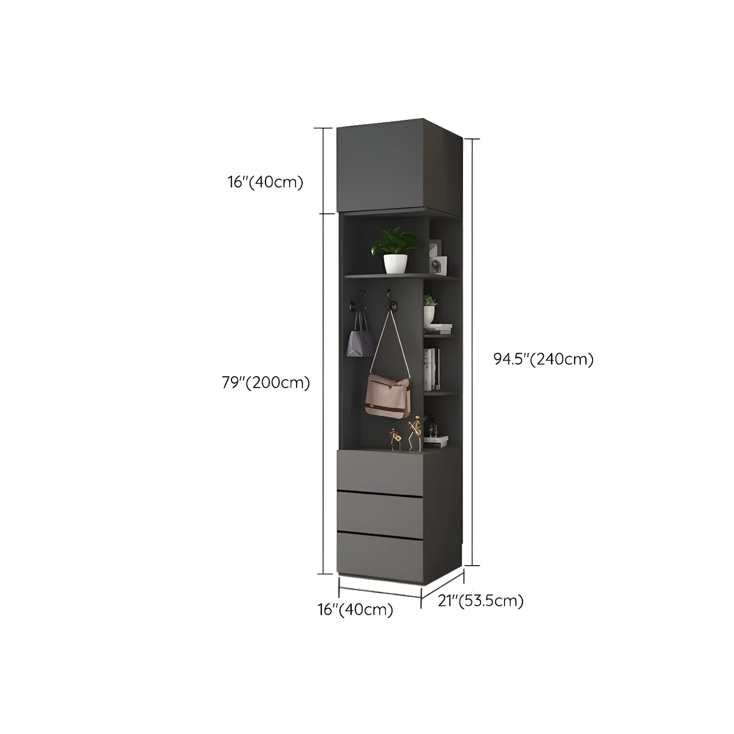 Modern Grey Wood Wardrobe Armoire with Drawers & Shelves for Ample Storage thumbnail 33