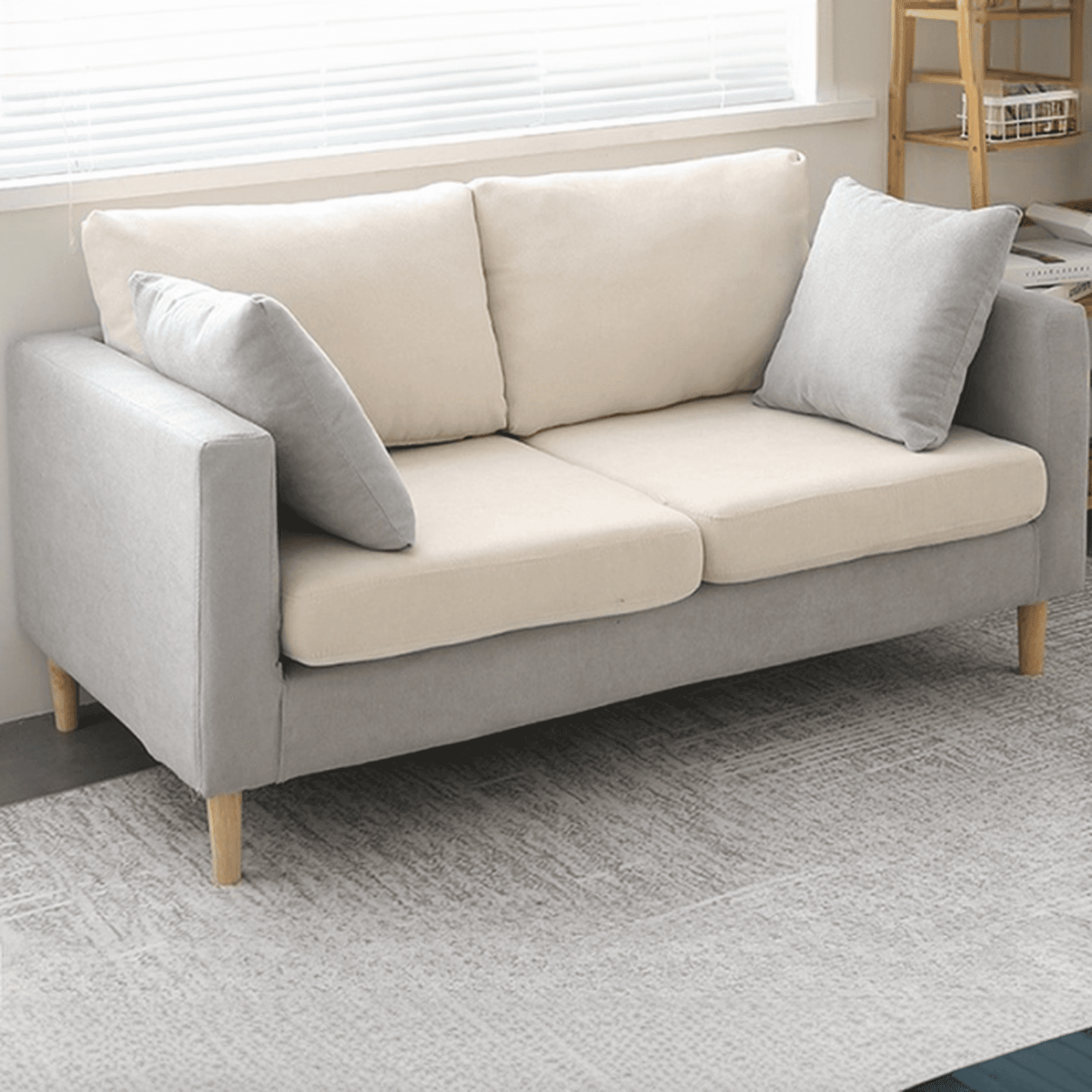 Cream/Dove Grey/Cerulean Loveseat with Slipcover, Wide Pillow Back, Receptacle and 2 Pillows thumbnail 7