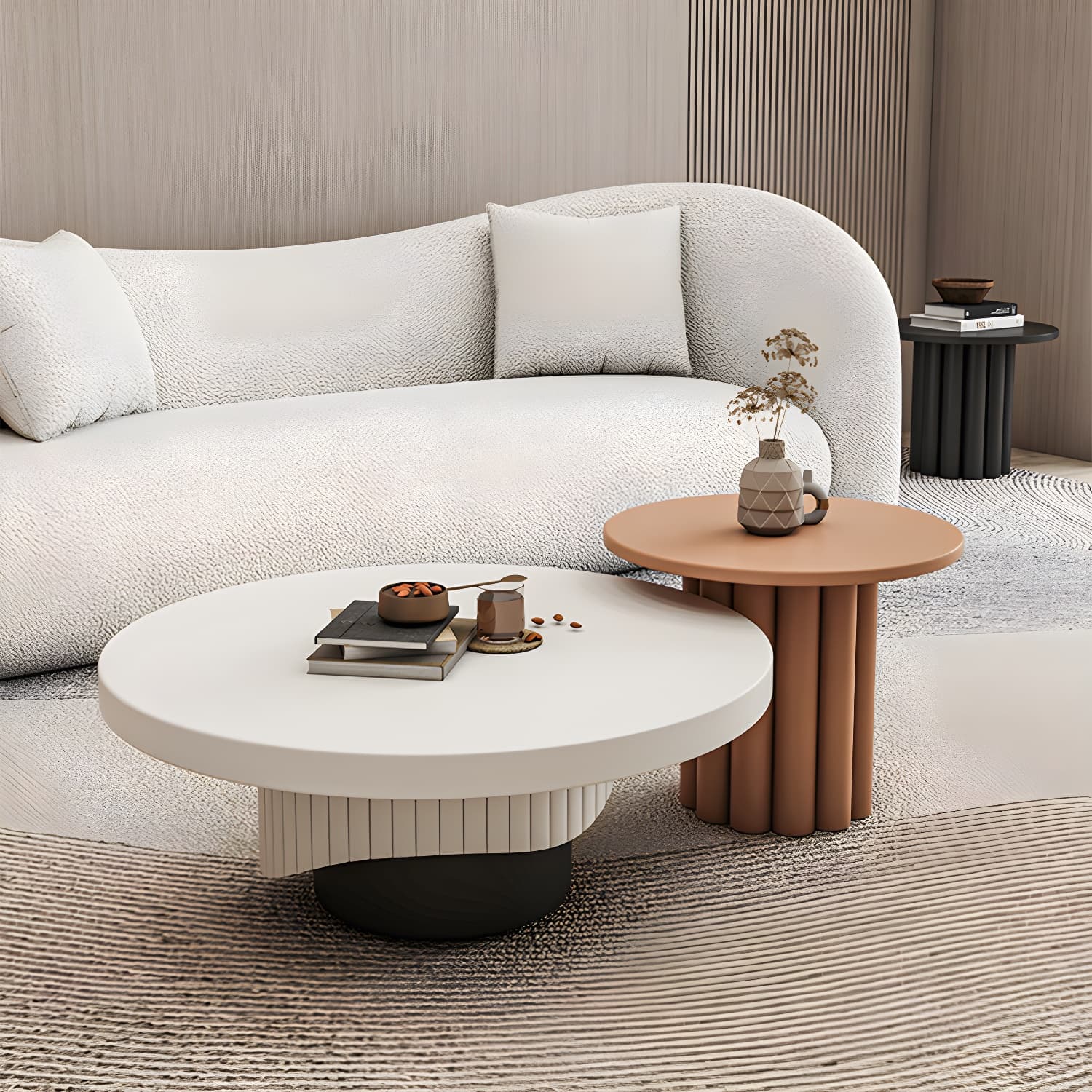 Pedestal Round Coffee Table Set Modern Minimalist Cocktail Table thumbnail 7
