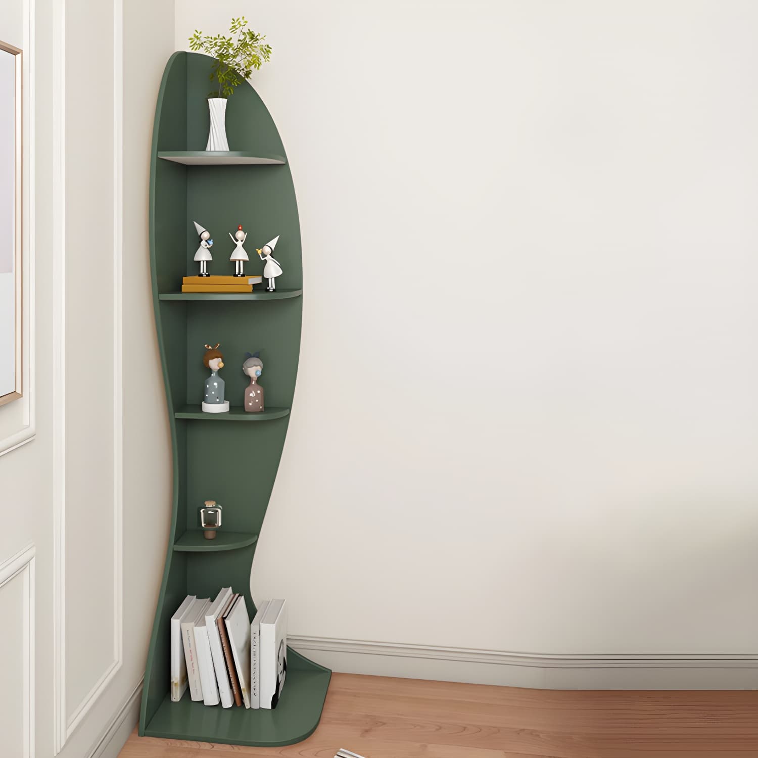 Corner Modern Accent Chest with Wood Counter Top and Open Shelves - 40cm X 40cm X 182cm - 4 Shelves thumbnail 4